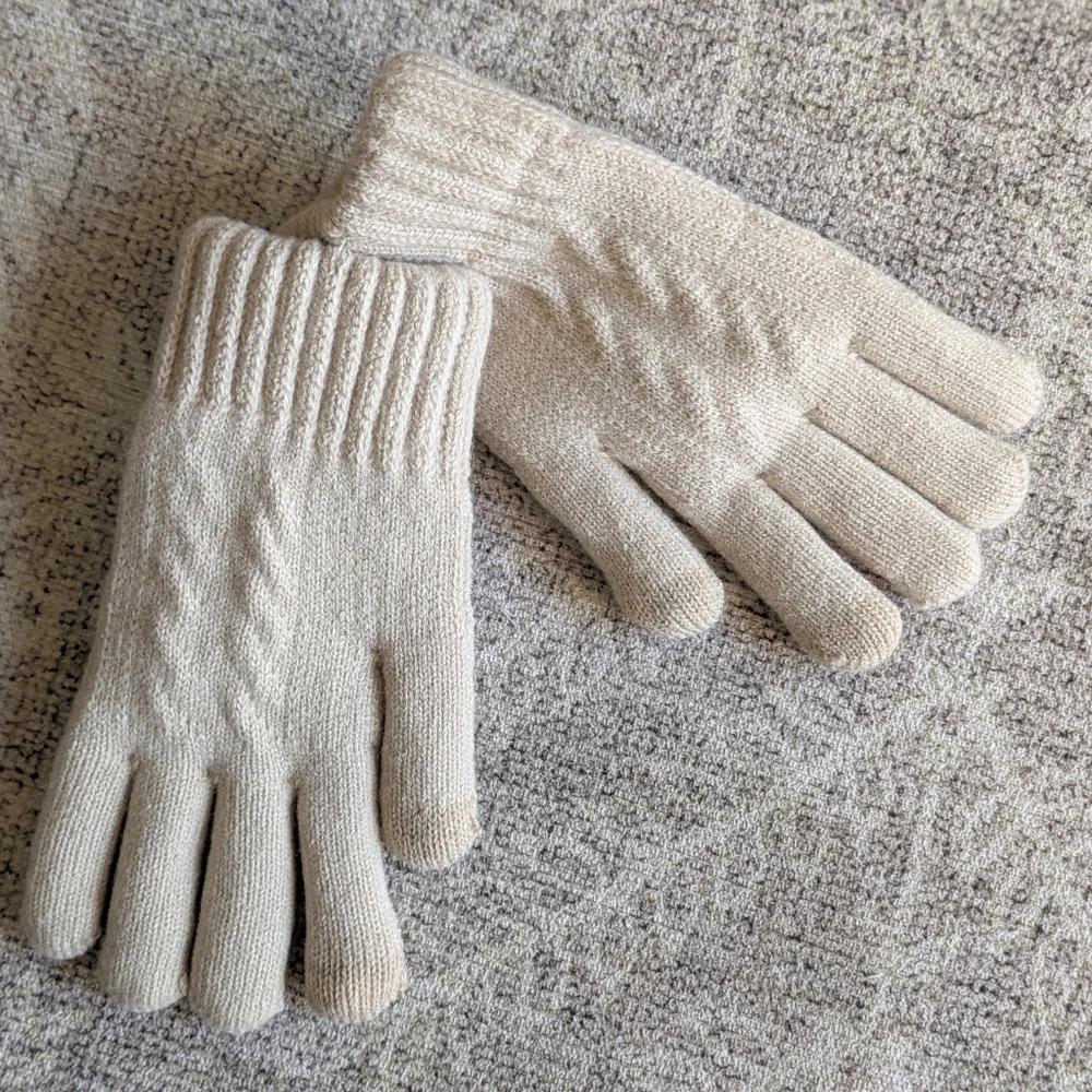 Elegant thickened Double-layer Knitted Gloves Beige